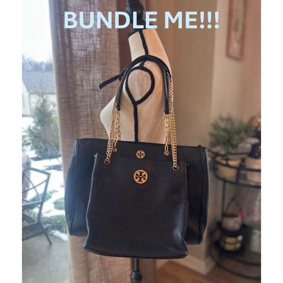 TORY BURCH | Marsden Pebbled Black Leather Tote, Large - Picture 7 of 15